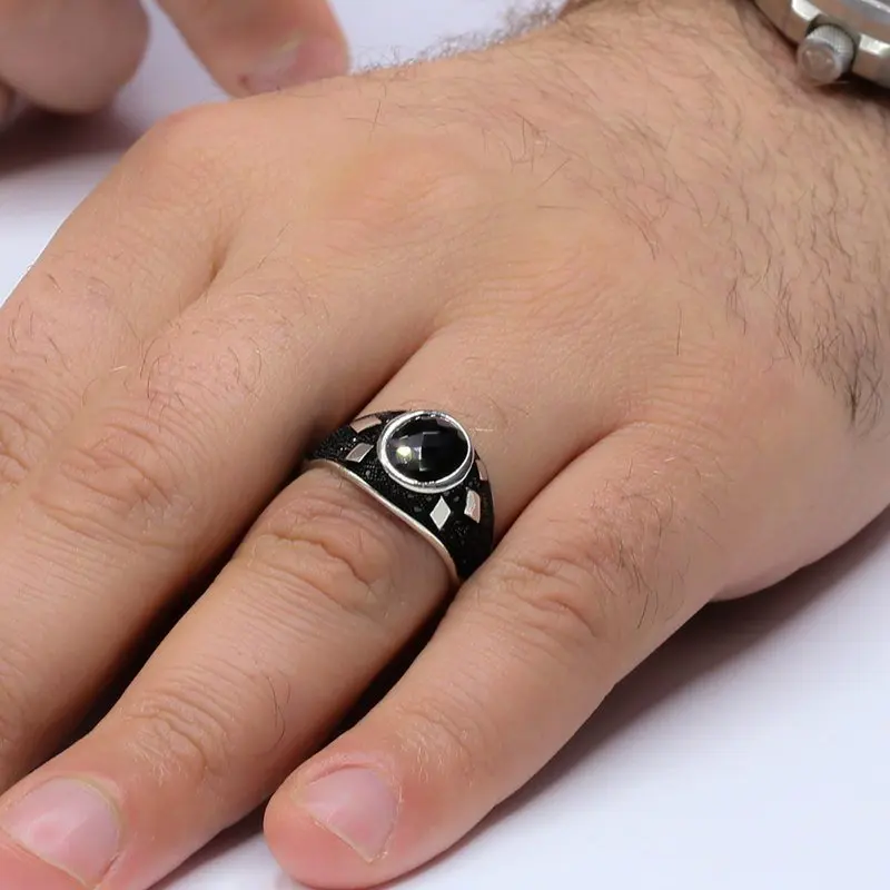 

925 Sterling Black Onyx Stone Silver Ring Fashion Turkish Premium Quality Handmade Jawelery