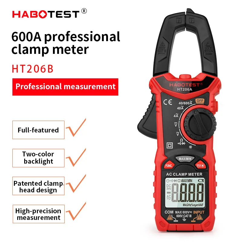 

Habotest HT206B Digital Clamp Meter True Rms Capacitance Hz Ohm Frequency Temp Pinza Amperimetrica Multimeter Clamp Tester