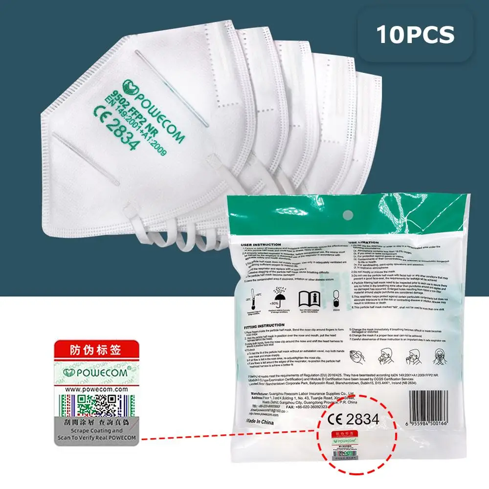 

10 Pcs/Bag POWECOM FFP2 Face Mouth Mask 6 Layers CE Certification Filter ffp2mask Dust Mouthpiece Protection Face Cover Reusable