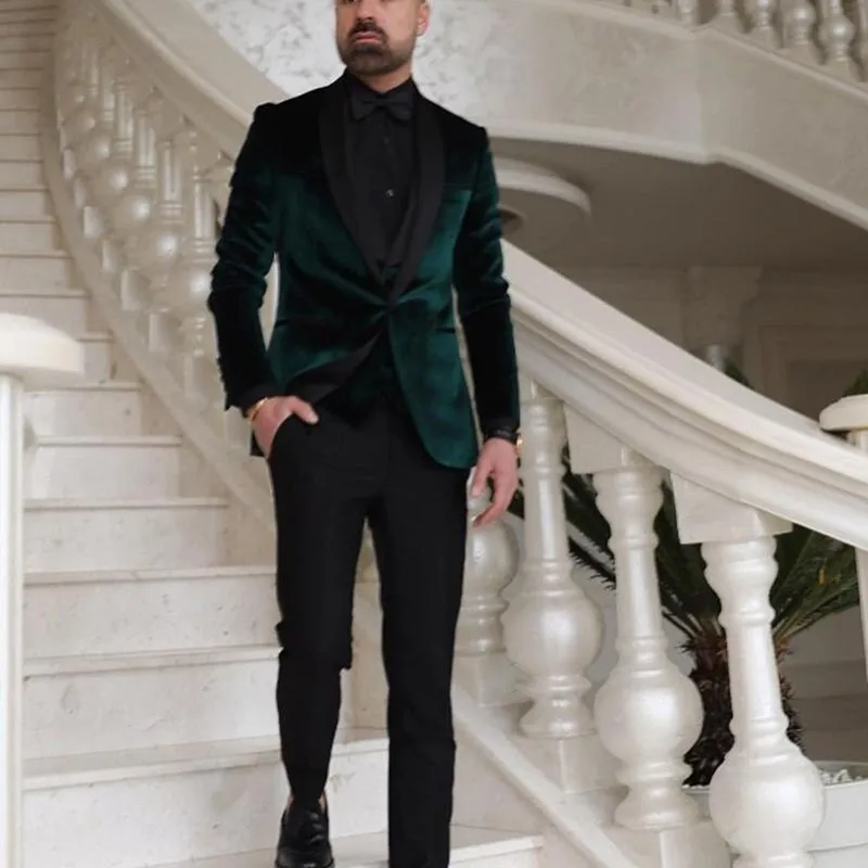 

Зеленые бархатные смокинги для жениха на одной пуговице для свадьбы шаль с лацканами мужские костюмы для вечевечерние НКИ блейзер для выпускного делового дизайна (пиджак + брюки)