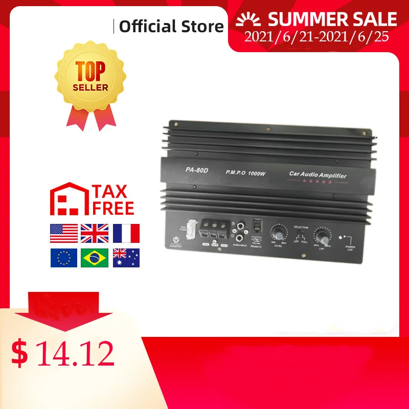 

12V 1000W Amplifier Board Mono Car Audio Power Amplifier Powerful Bass Subwoofers Amp for Car Modification PA-80D