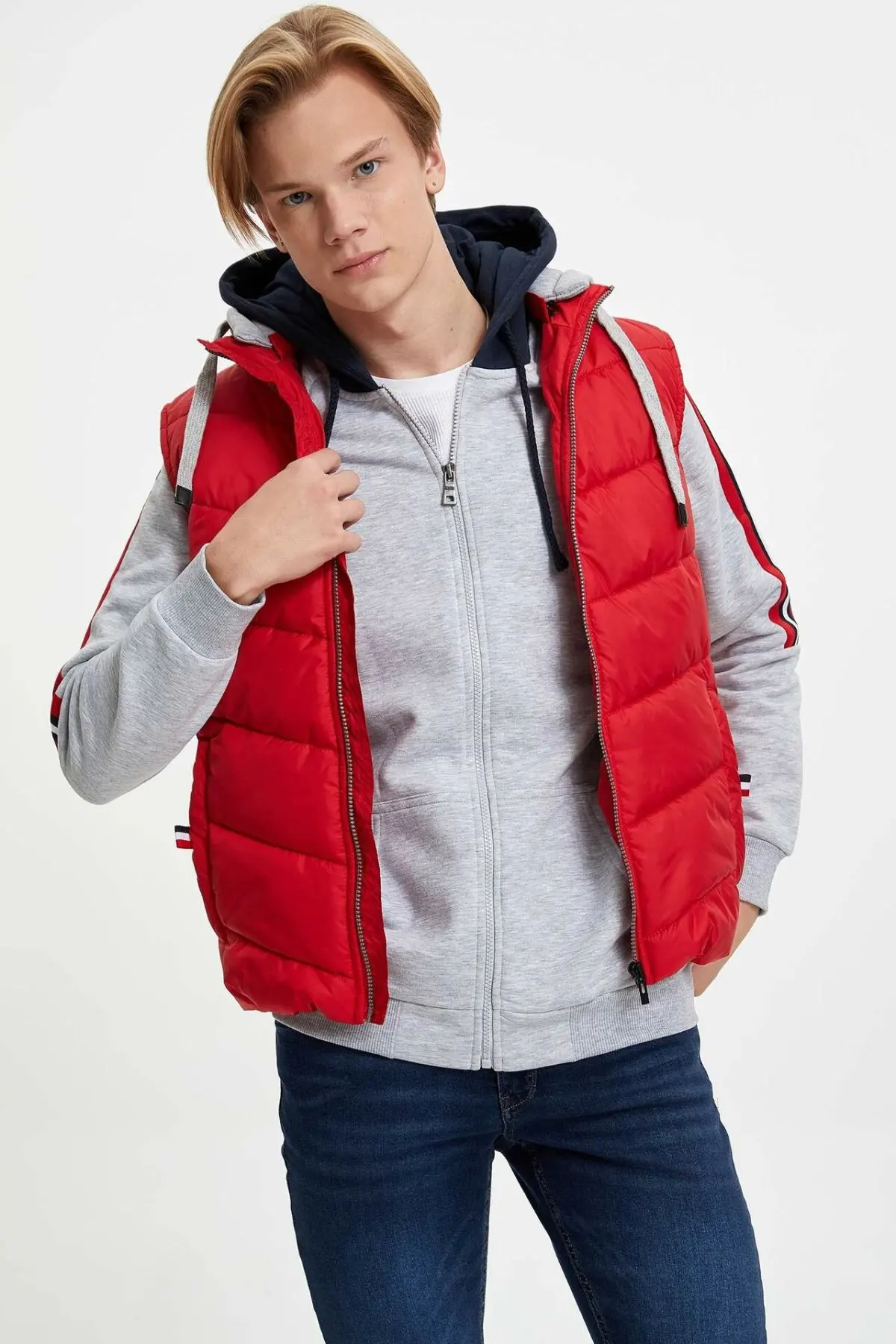 DeFacto повседневный мужской хлопковый красный жилет с капюшоном для мужчин модный