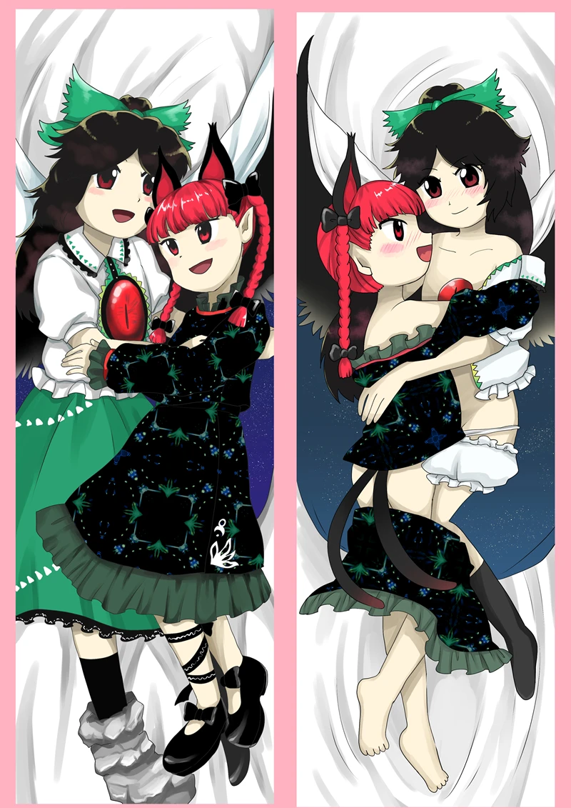 Двусторонний Чехол Dakimakura Anime Reiuji Utsuho yuri (проект Touhou) с рисунком в натуральную