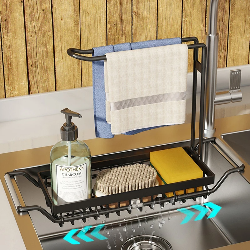 

Telescopic Sink Shelf Soap Sponge Rag Drain Rack Stainless Steel Expandable Drainer Sink Tray Holder Home Kitchen Organizer