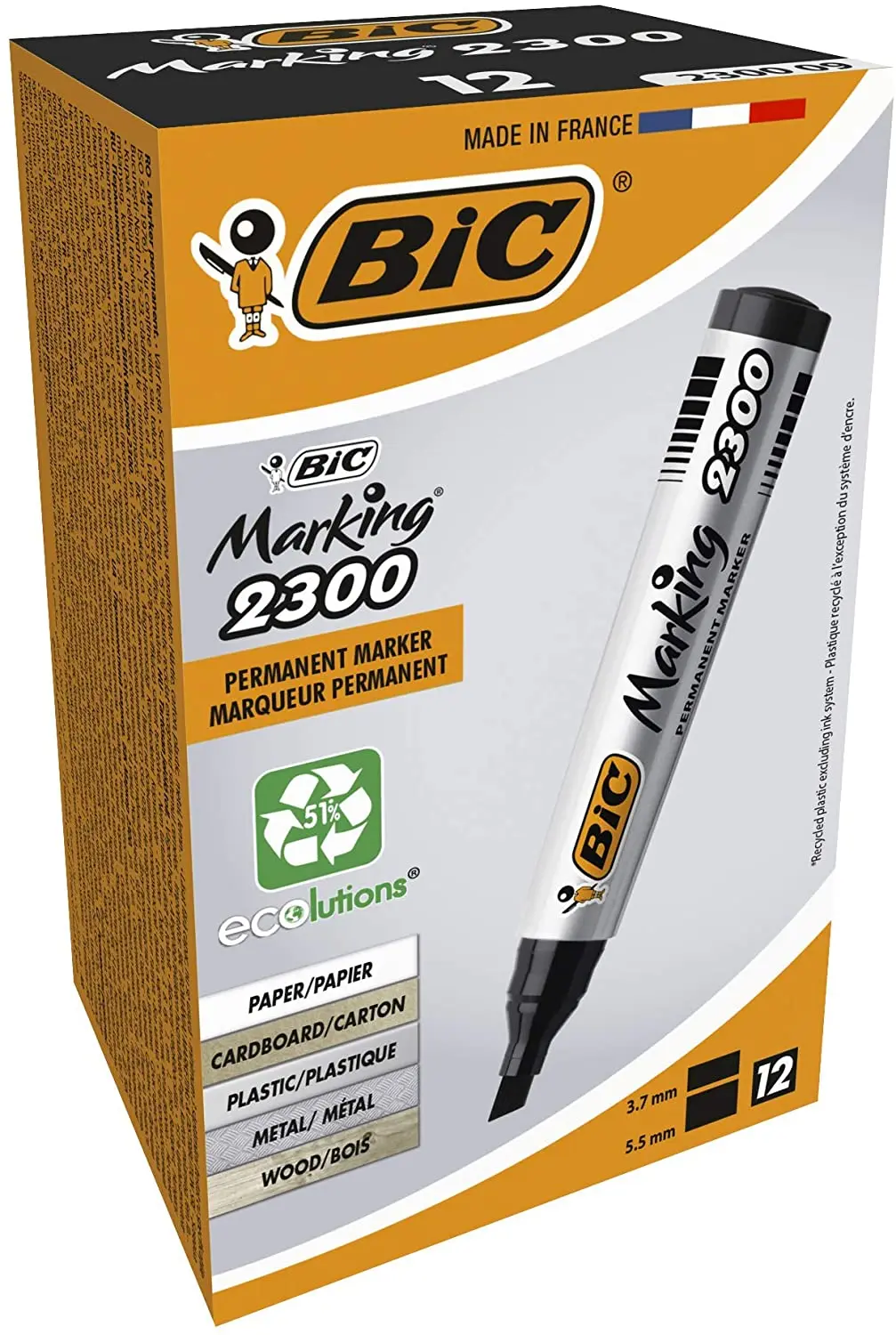 Bic Marking 2300 Chisel Tip  Permanent Marker Pen,Box of 12,