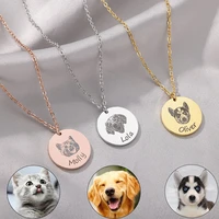 personalized pet photo name necklace stainless steel engraved disc custom pendant ladies fashion anniversary jewelry gift 2022