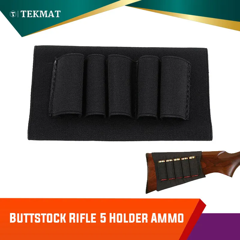 Tekmat Shotgun Buttstock 5 Rounds Shells Holder Cartridges Ammo Carrier Bullet Pouch Elastic Hunting Shooting Gun Black