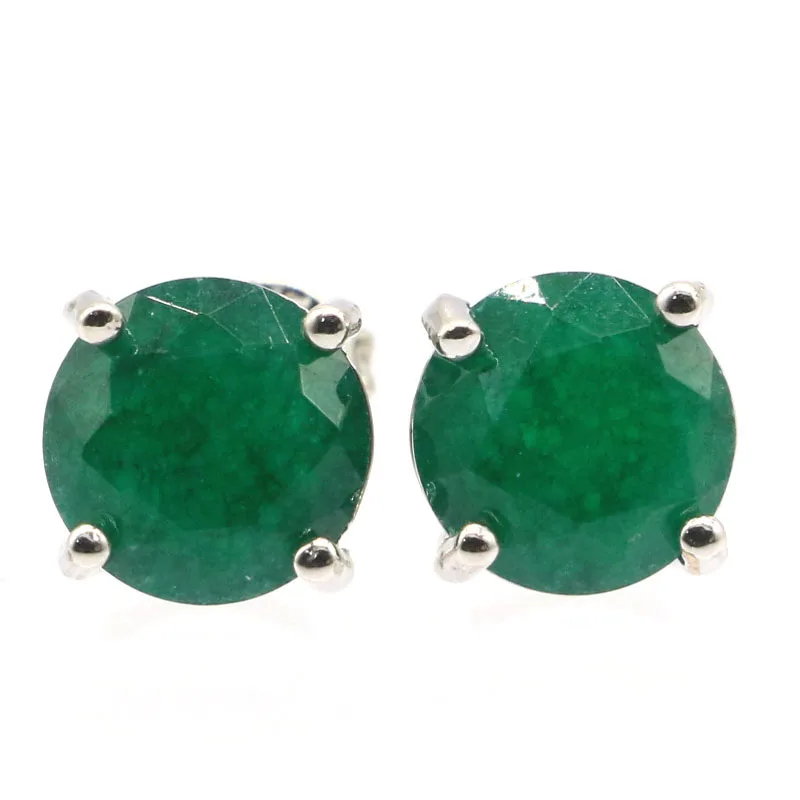 Женские серьги гвоздики с красным рубином и зеленым изумрудом 9 Х9 мм|925 silver