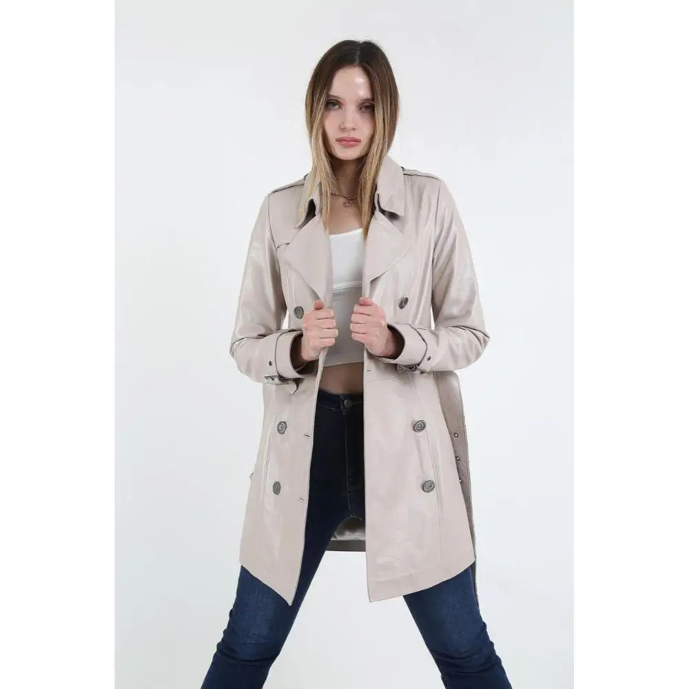 Genuine Leather Women's Beige Coat Leather Jacket Luxury Genuine Lambskin Back Jacket Coat Female Jacket Casual woman