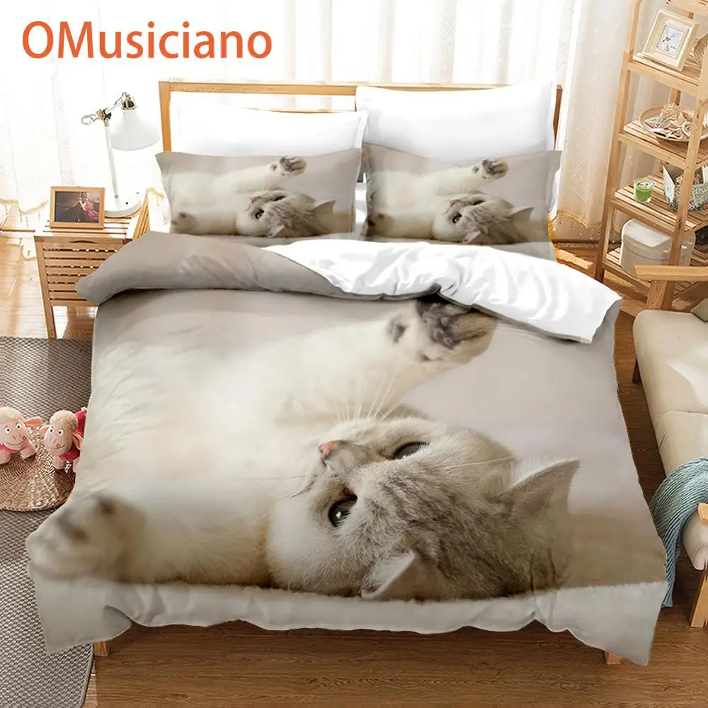 cute kitten kitty cat 3D digital print custom bedding set, comforter / duvet cover set full queen king, bedclothes 3pcs images - 6