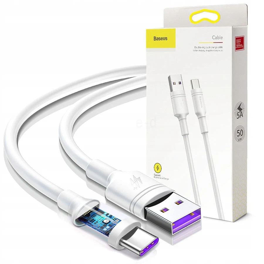 Baseus Double-ring quick charge cable USB For Type-C 5A White кабель для зарядки и синхронизации телефонов