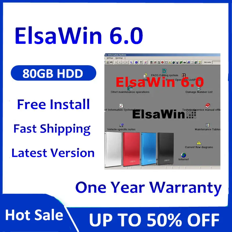 Новинка 2021 программное обеспечение для ремонта автомобилей ElsaWin 6 0 дюйма 80 Гб Hdd USB