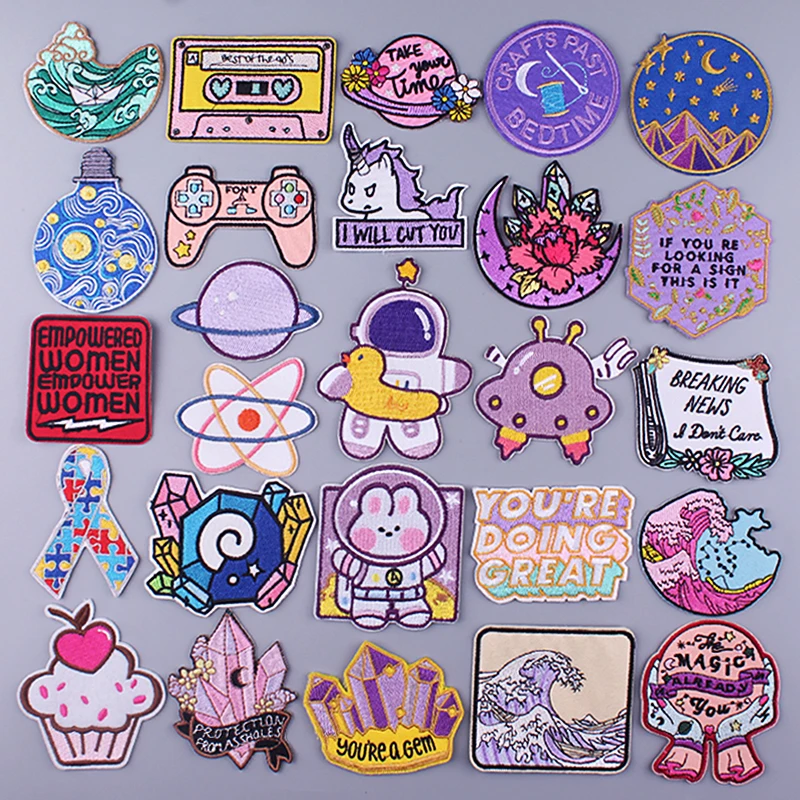 

Diy Cartoons Letter Astronaut Patch Anime/Rabbit Patch Iron On Patches On Clothes Pack Embroidered Patches For Clothing Applique