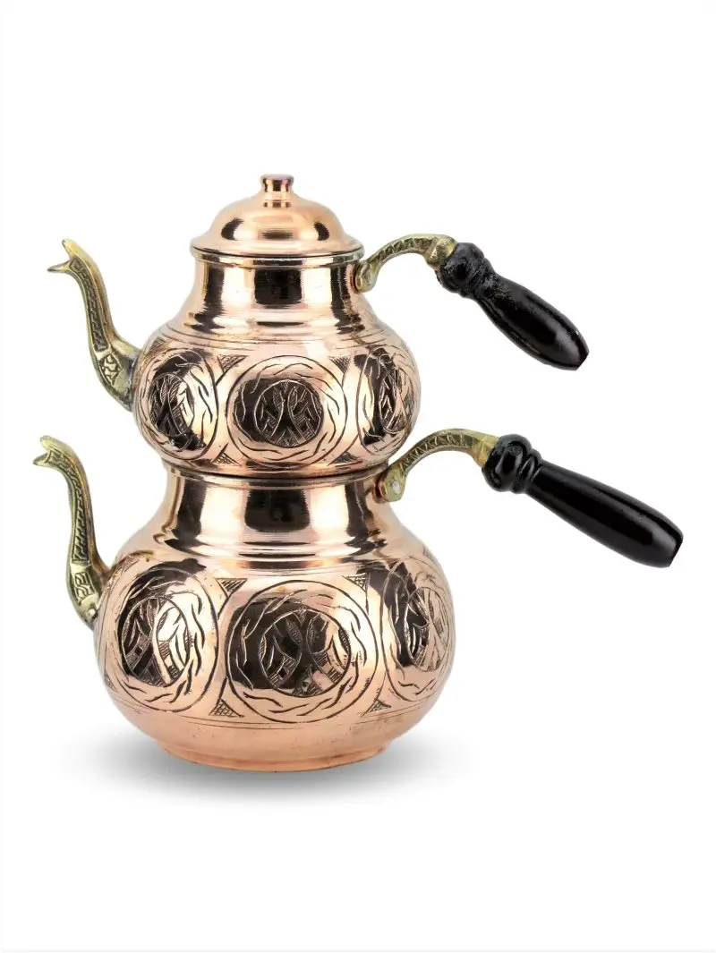 

SONAYCOPPER 0.8mm Handmade Turkish Copper Engraved Tea Pot Kettle Stovetop Teapot