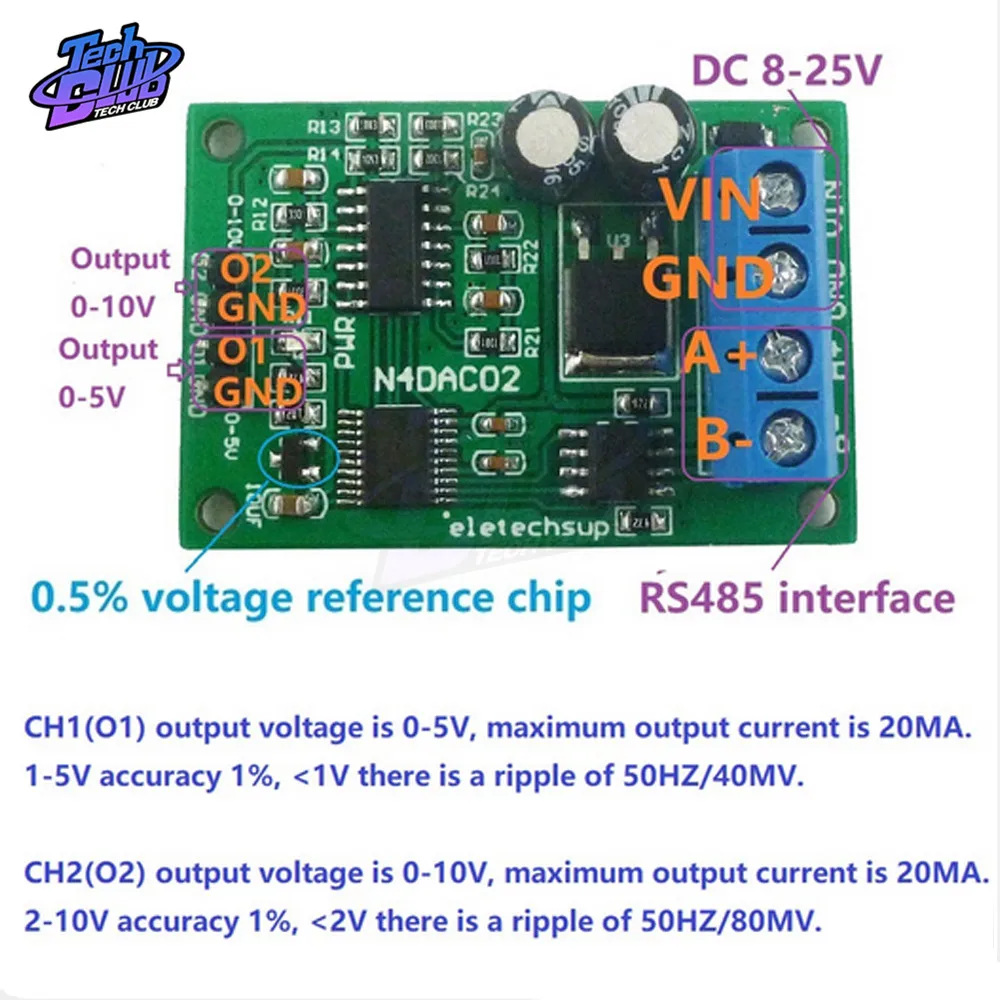 Новый аналоговый преобразователь напряжения 2CH модуль DAC 0 5V 10V PWM В напряжение RS485