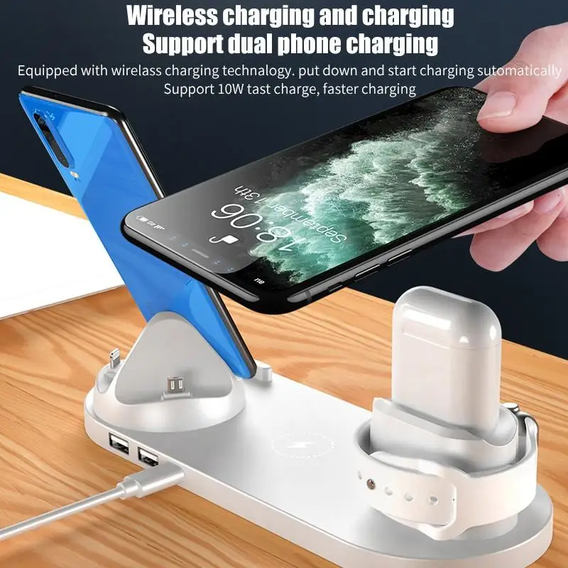 6 in 1 fast wireless charger stand for iphone1313pro 10w qi fast charging iphone multi charger for apple watch airpods pro free global shipping