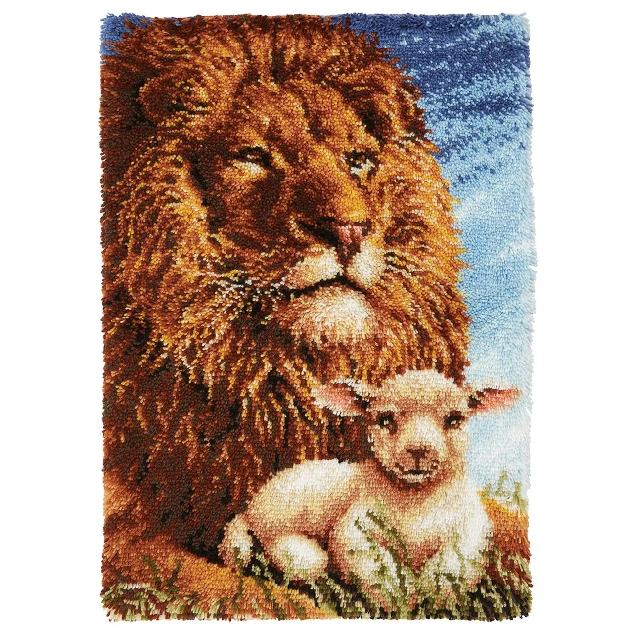 

Latch Hook Rug Kits Lion & Lamb Wall Tapestry DIY Carpet Rug Pre-Printed Canvas with Non-Skid Backing Floor Mat 69x102cm