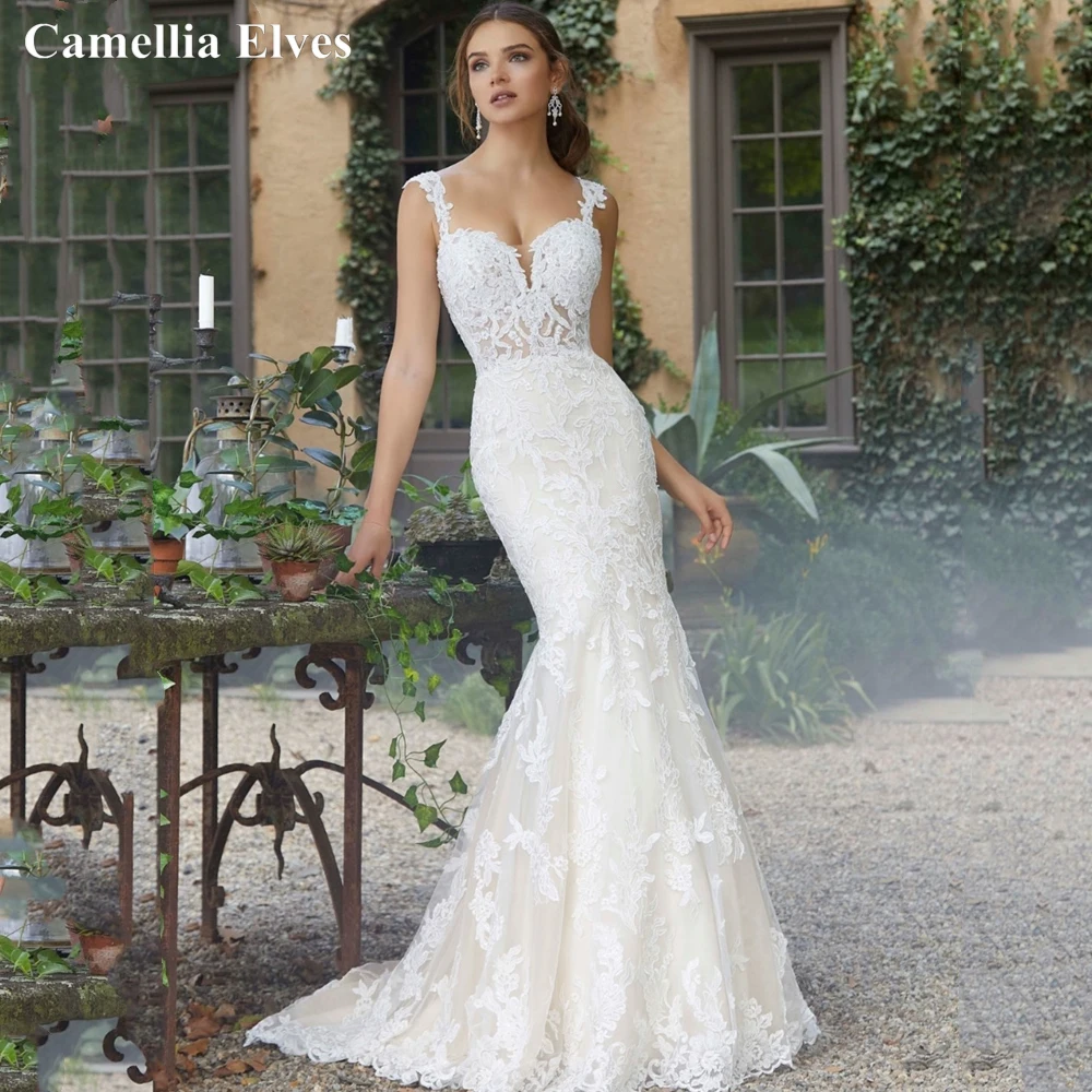 

Modern Lace Appliques Mermaid Wedding Dress Tank Sleeve Sweetheart Bride Dresses Backless Bridal Gowns Vestidos De Novia