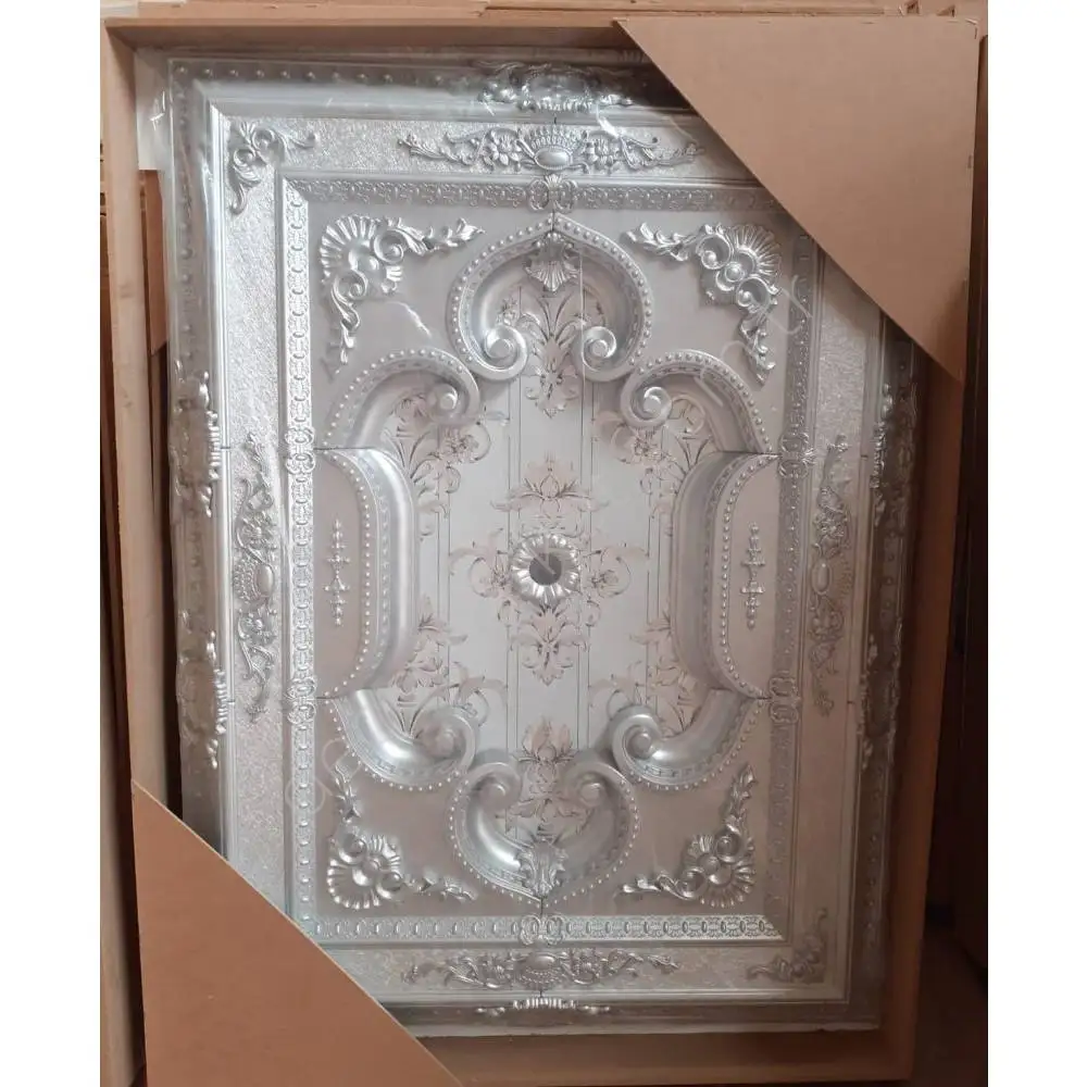 

DECOGOLD Decorative Rectangle Design Silver Ceiling Medallion 90x120cm