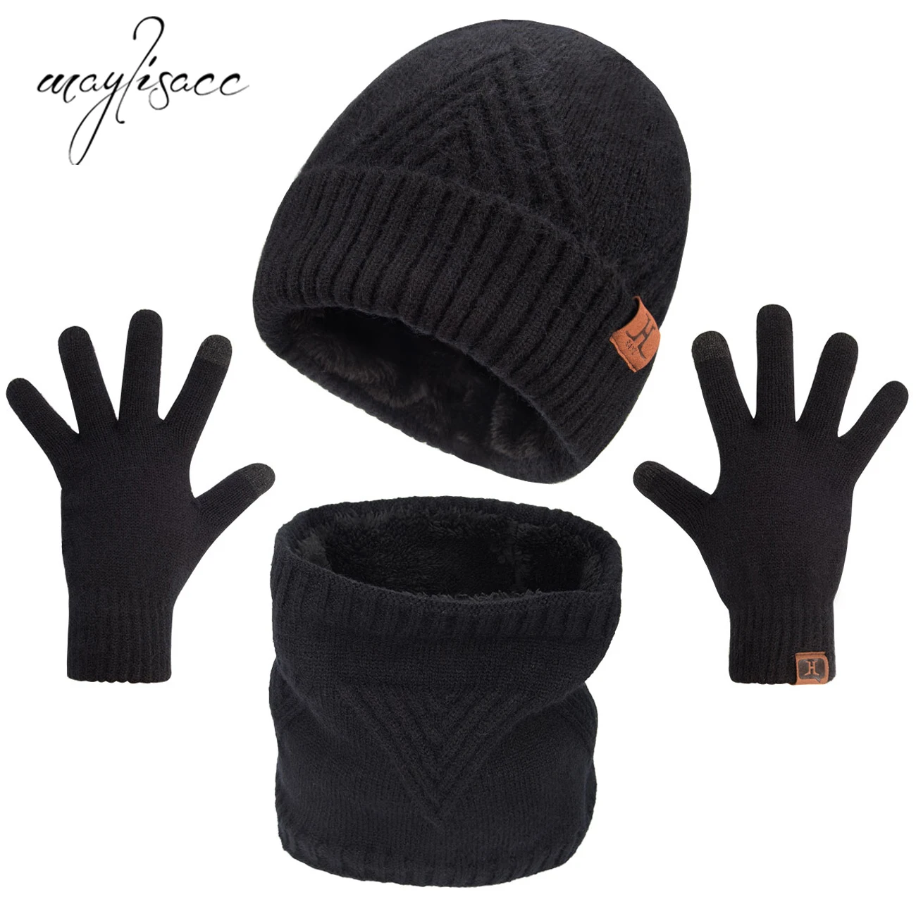 Шапка-бини зимняя для мужчин и женщин, брендовая вязаная шапка с надписью, плотная Шерстяная Шапка-шарф, комплект для улицы