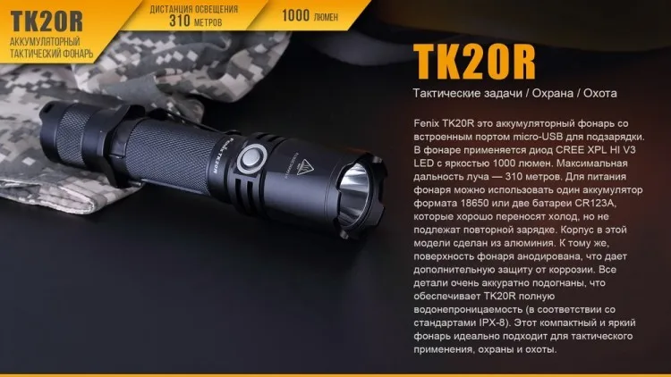 Фонарь светодиодный Fenix TK20R 1000 лм аккумулятор