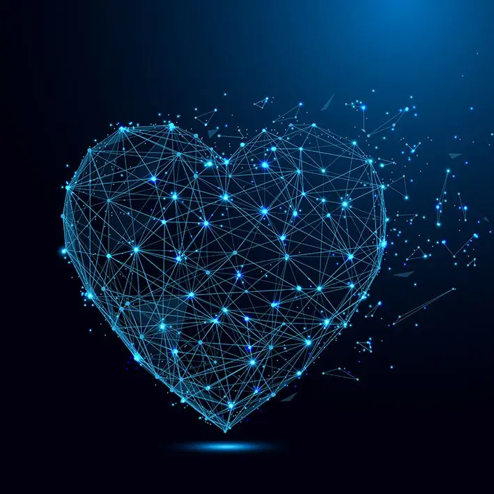 

Curtain Heart Shape from Lines and Triangles Love Romance Futuristic Theme Modern Artwork Blue