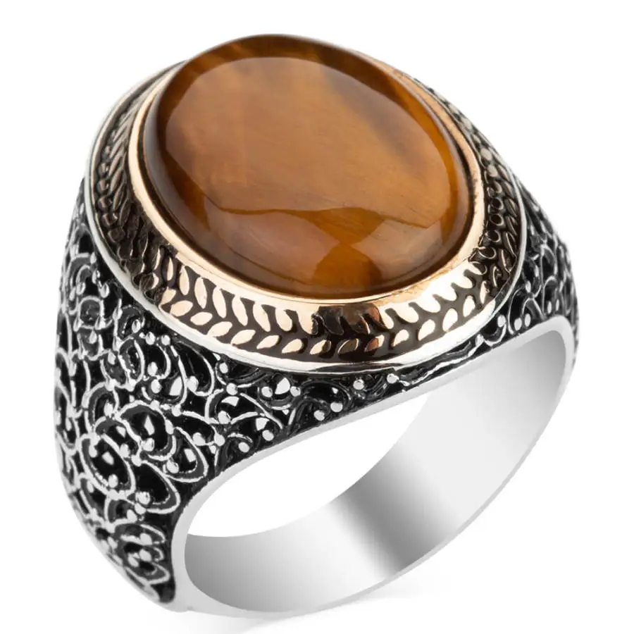 

Мужское кольцо из серебра 925 пробы с тигровым глазом, ручная работа, оттоманка, Сделано в Турции, подарок для Него, кольцо класса