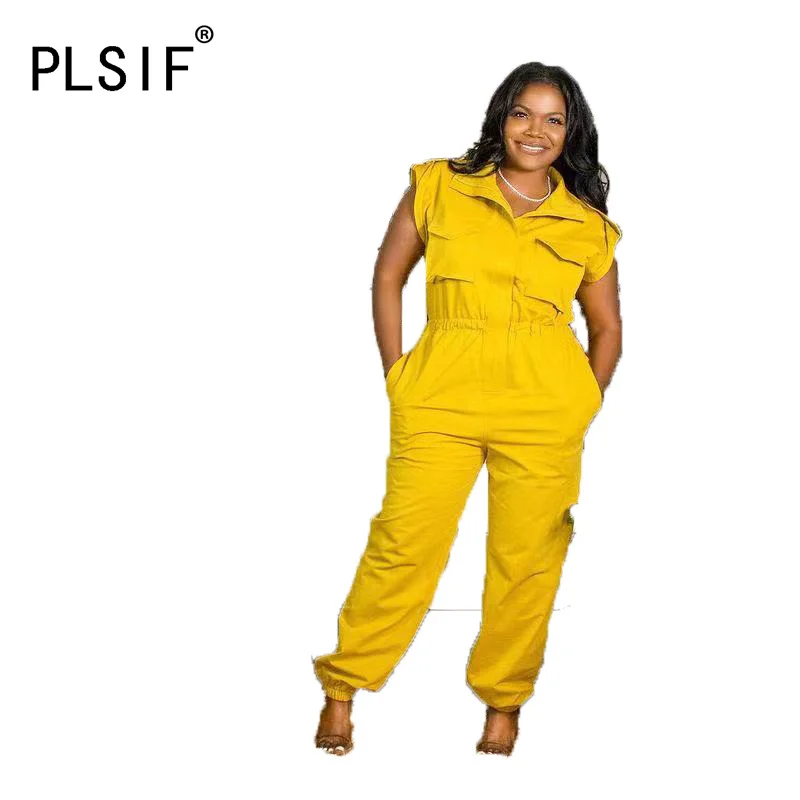 Желтый комбинезон без рукавов с узкими штанами, приталенный, для клубных вечеринок, модный дамский боди с открытым вырезом на груди.