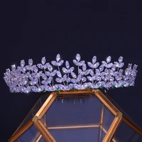luxury bridal crown zircon green crystal headband leaf headpiece wedding round crown headwear king tiaras princess hair jewelry