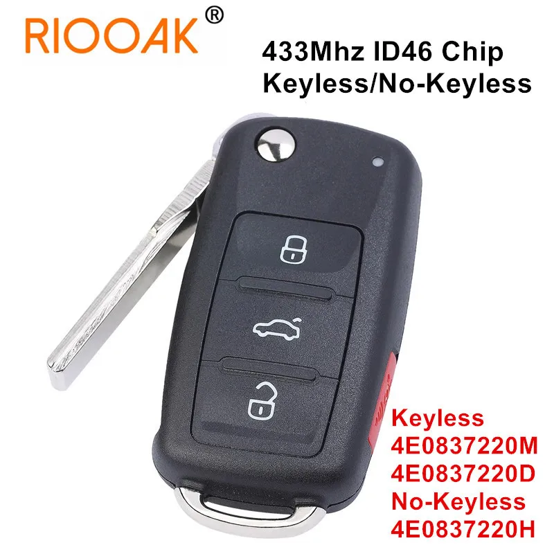 Flip Remote Key Fob 433Mhz ID46 Chip Keyless 4E 0 837 220 M D H für Audi A8 S8 2003 2004 2005 2006 2007 2008 2009