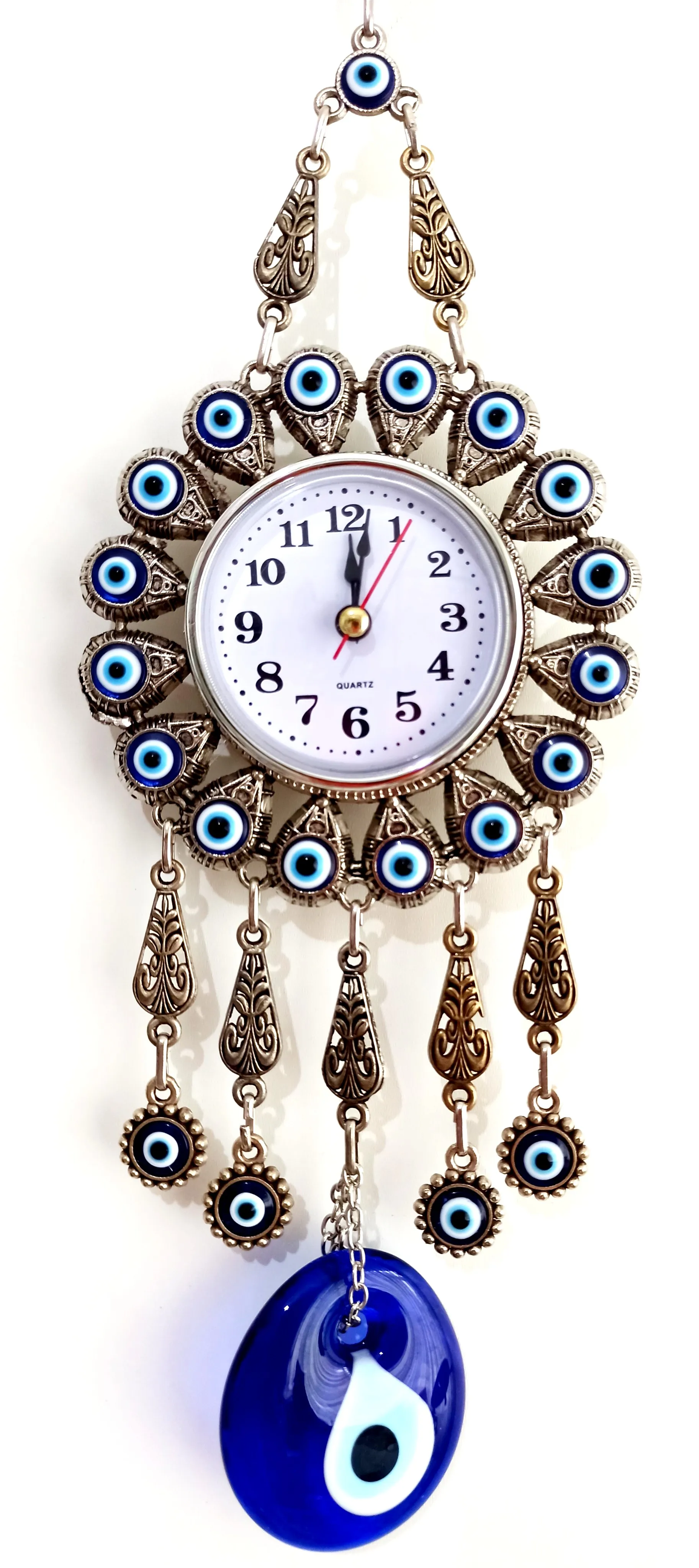 

Nickel Plated Silver Color Glass Evil Eye Slot Small Sized Wall Clock
