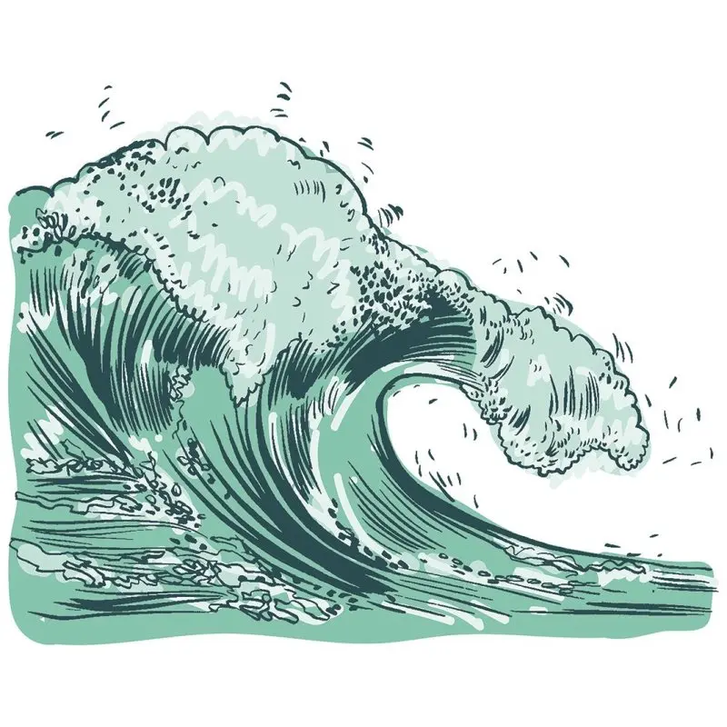 

Curtain Ocean Waves Cartoon Summertime Adventure Nature Theme Light Green Monochrome Artwork Printed