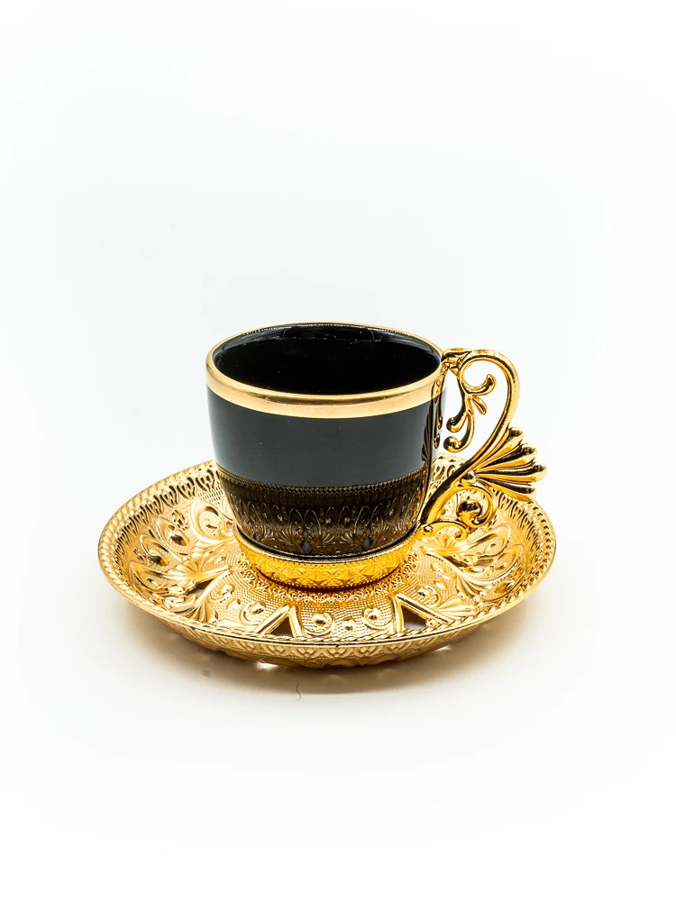 Золотые чашки для турецкого кофе Роскошные блюдца с золотыми ручками кофейный