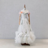 dreamy off shoulder colorful 3d flowers lace appliques beautiful ruffles aline wedding dress bridal gown