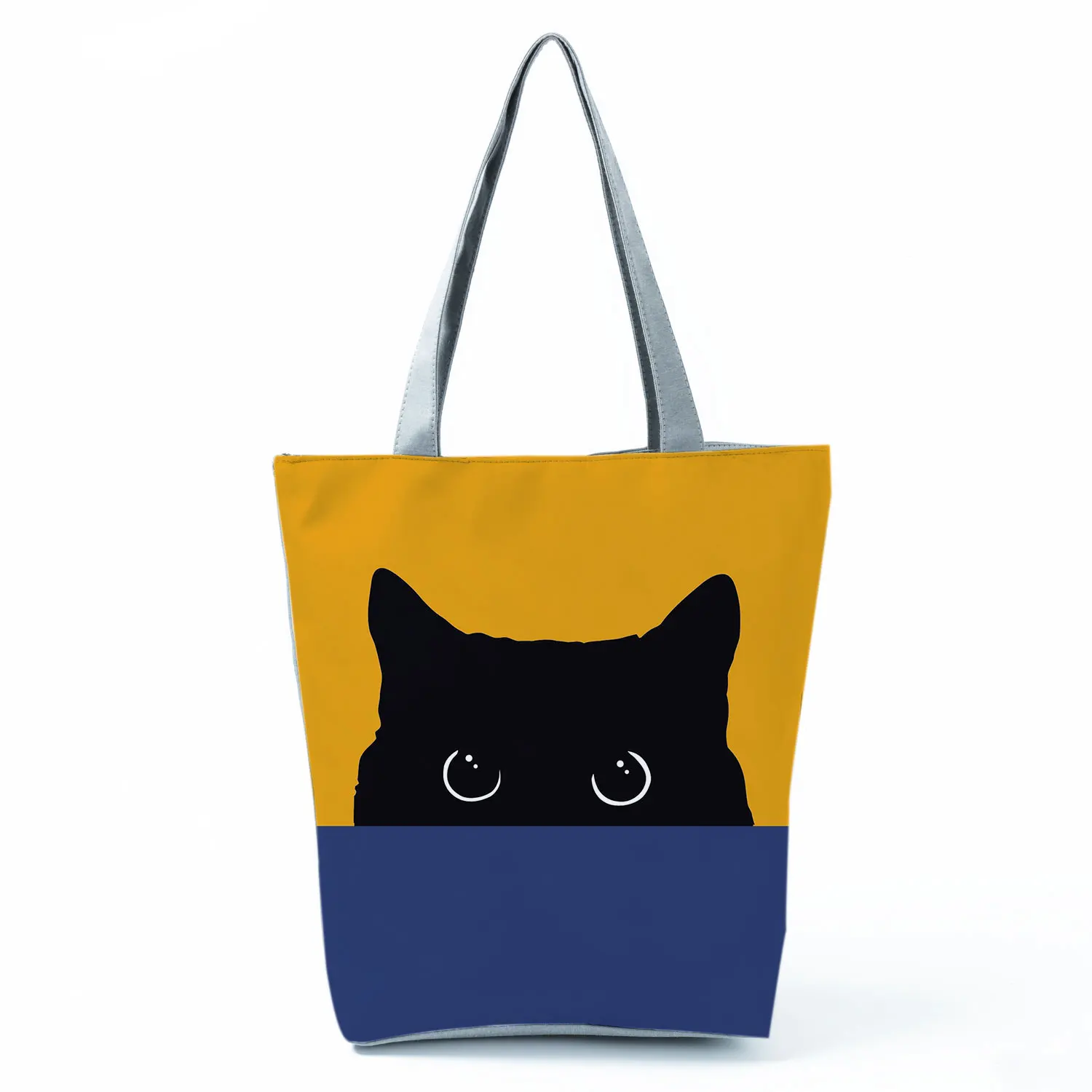 

Black Cat Printed Women's Bag Yellow Cartoon Shoulder Bags Fashion Handbags Eco Friendly Shopping Bag High Capacity Travel Bag