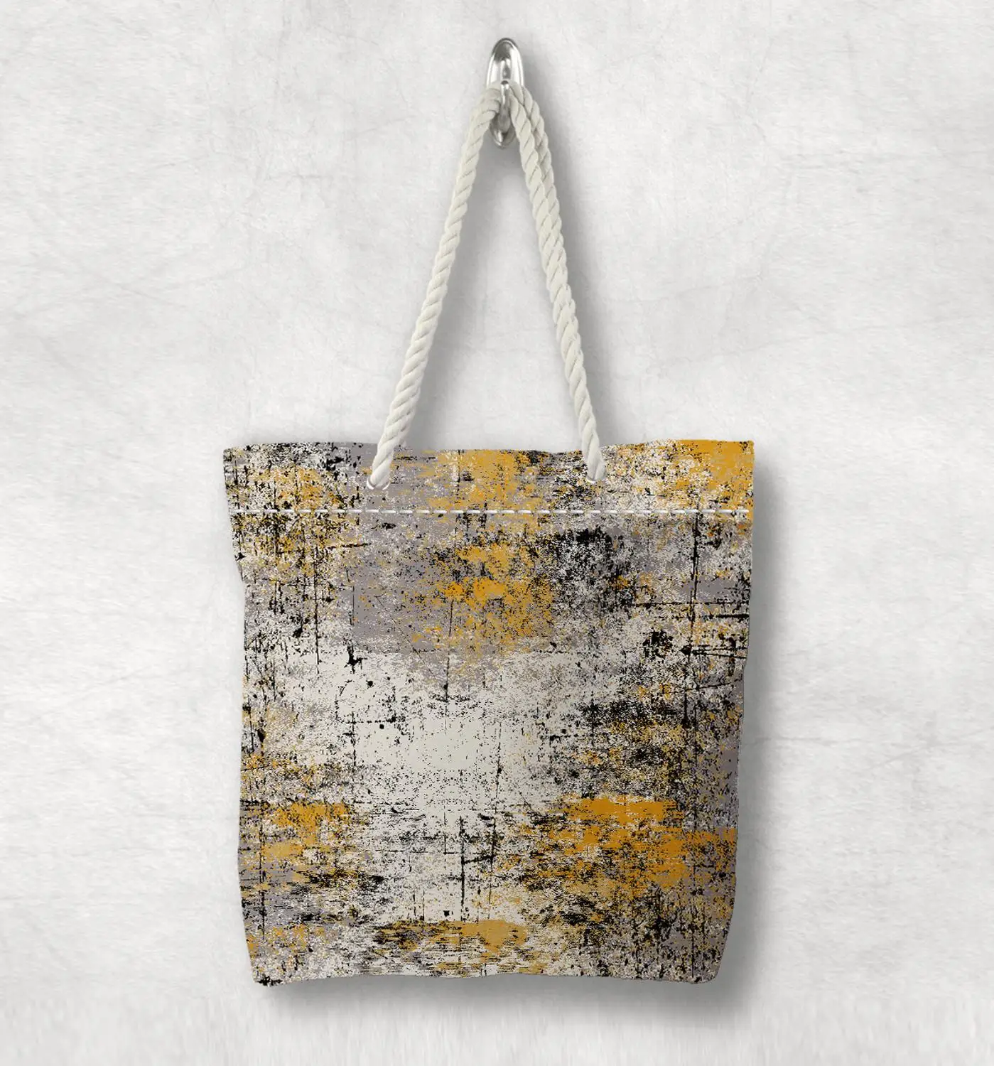 Желтая серая черная Холщовая Сумка с абстрактной живописью белыми ручками из