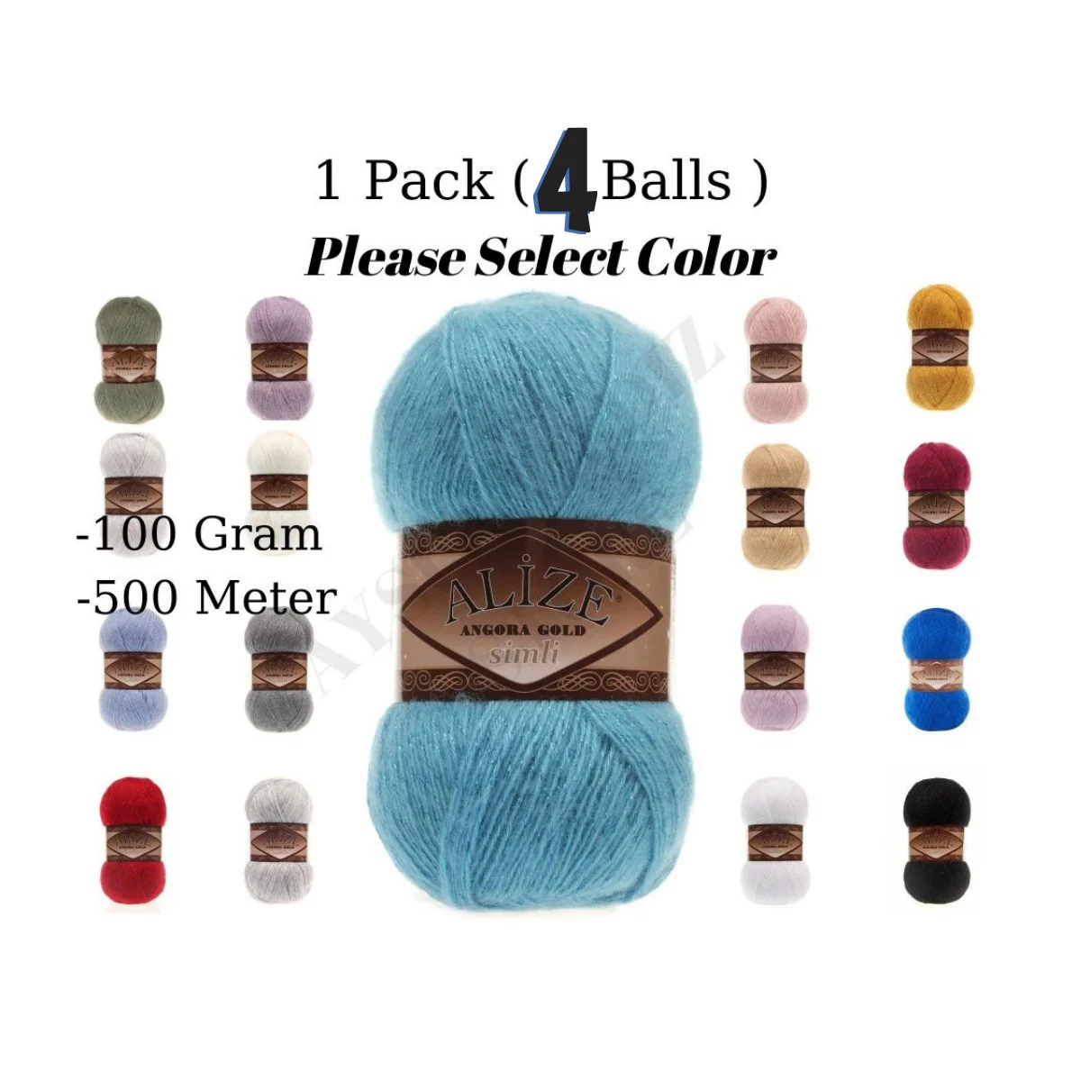 Thread 1 Pack ( 4 Balls ) Alize Angora Gold Silvery Knitting Yarn ( %5 Silvery %20 Wool %75 Acrylic ) Crochet Tool Kit