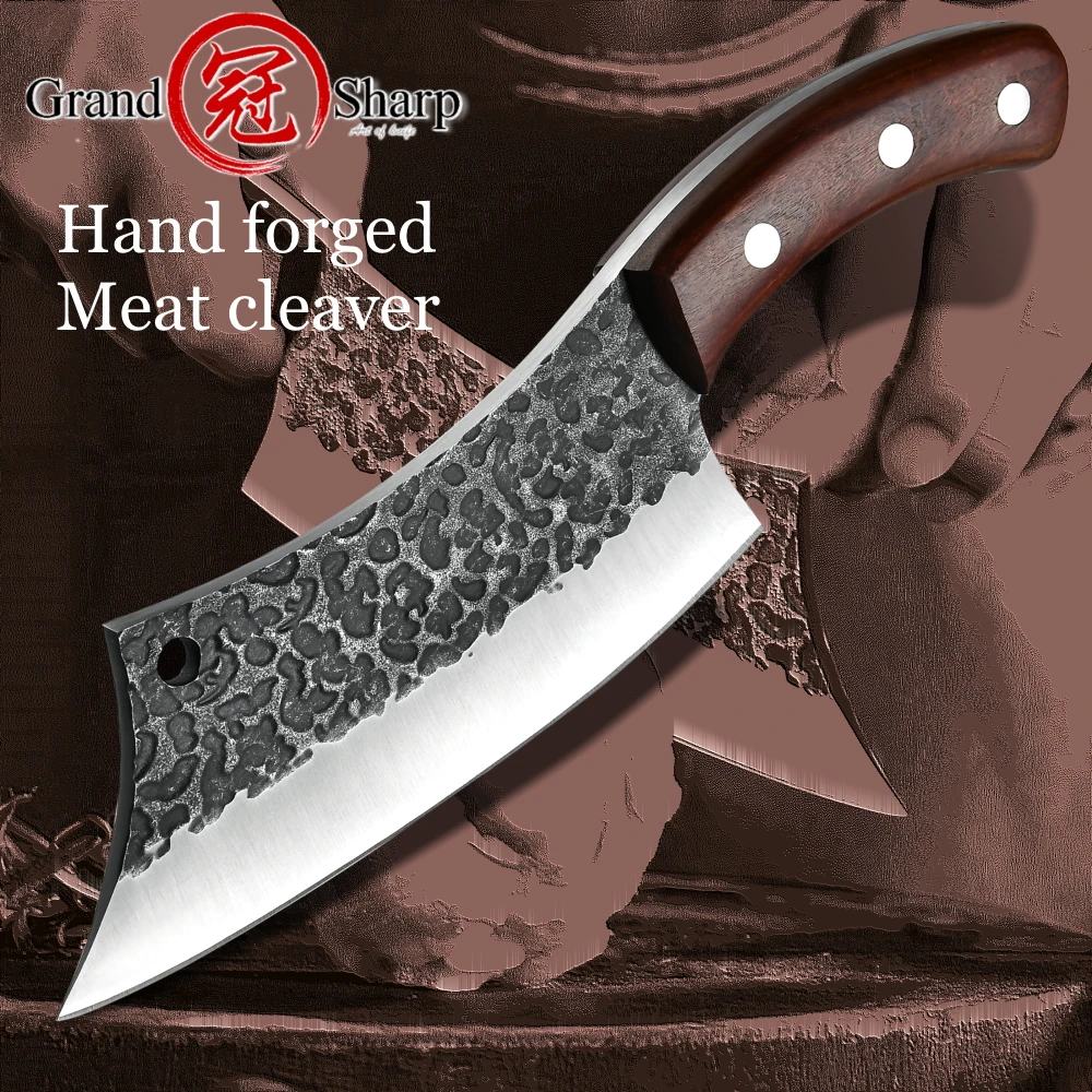 

Hand Forged Meat Cleaver Kitchen Chef Knife Leather Sheath Gift Box Outdoor Butcher Chopper Boning Home Camping BBQ Cooking Tool