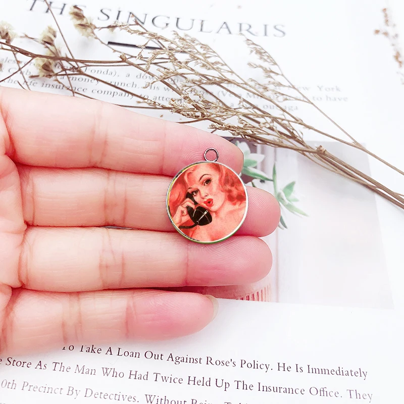10PCS Phone Lady Charms for Jewelry Making Retro Blonde Charm Pendants For Bracelet Earring DIY Findings Jewelry