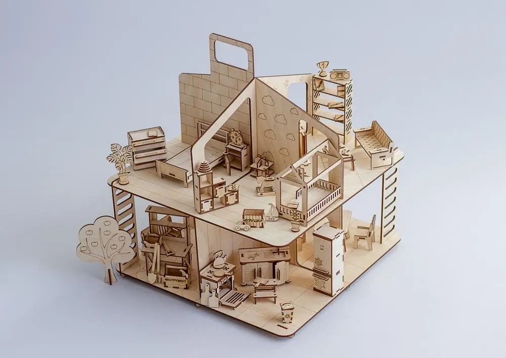 Новинка! открытый деревянный кукольный домик с полным набором мебели и