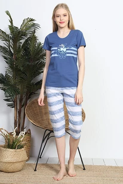 

Summer Pajamas Set Women Sleepwear Female Casual Contrasting Color Pyjamas Capri Home Clothing