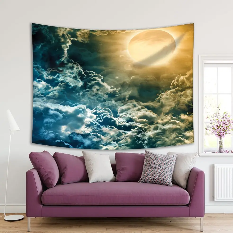 

Tapestry Full Moon and Dramatic Clouds Mysterious Nature Universe Cloudscape Artwork Printed Yellow Blue Gray