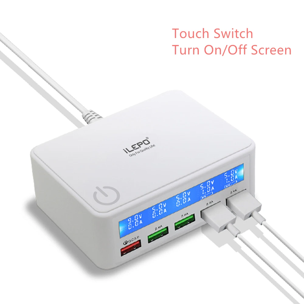 Устройство зарядное iLEPO с 5 USB-портами и ЖК-дисплеем, 50 Вт