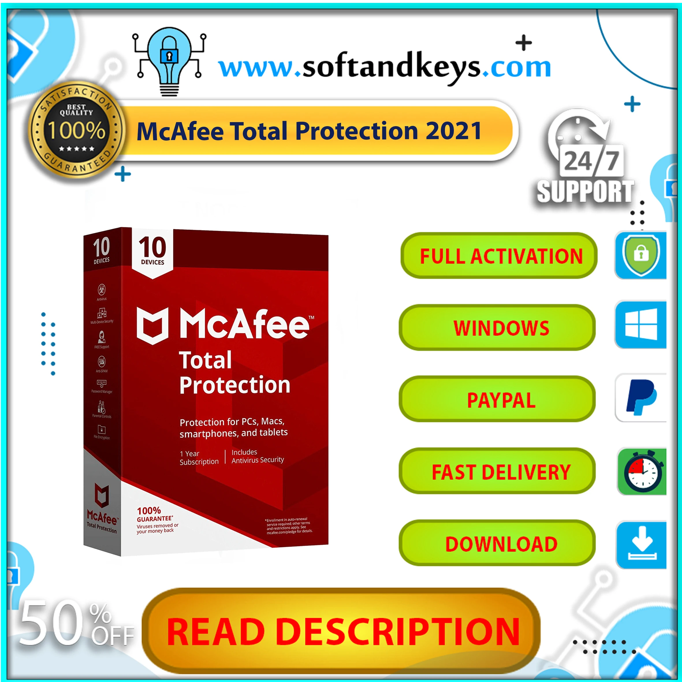 

Полная защита Mcafee 20215 лет 1 устройствоБыстрая доставка