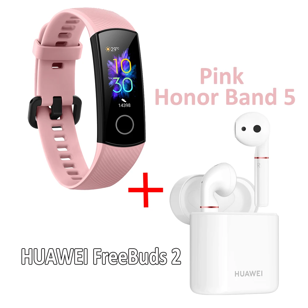 Band with FreeBuds 2 Huawei Honor Band 5 Смарт-браслет с huawei FreeBuds браслет шагомер сенсорный экран для плавания пульсометр для сна - Цвет: Band with FreeBuds 2