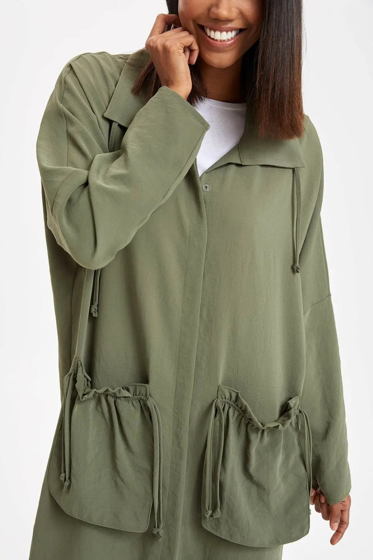 Женское повседневное пальто DeFacto однотонный Длинный топ с лацканами и карманами