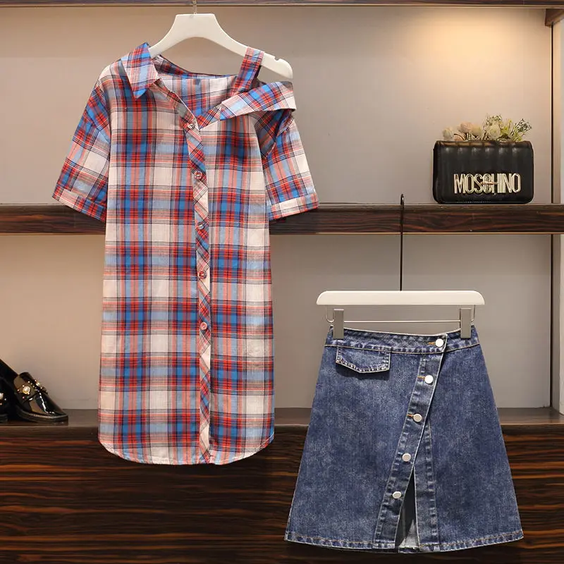 

ICHOIX 5XLPlus Size 2 Piece Skirt Set Summer 2 Piece Women Outfits Korean Style 2 Piece Set Clothes Tops And Skirt Set Girl Suit