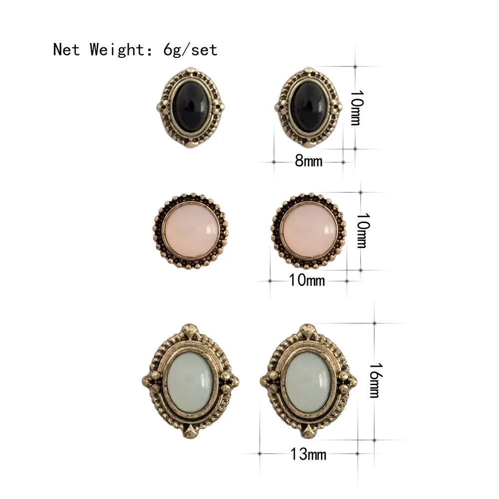 

New Arrival Retro Cute Stud Earring Set Antique Gold Color Alloy Acrylic Ball Decorate Stud Earrings for Woman and Girl
