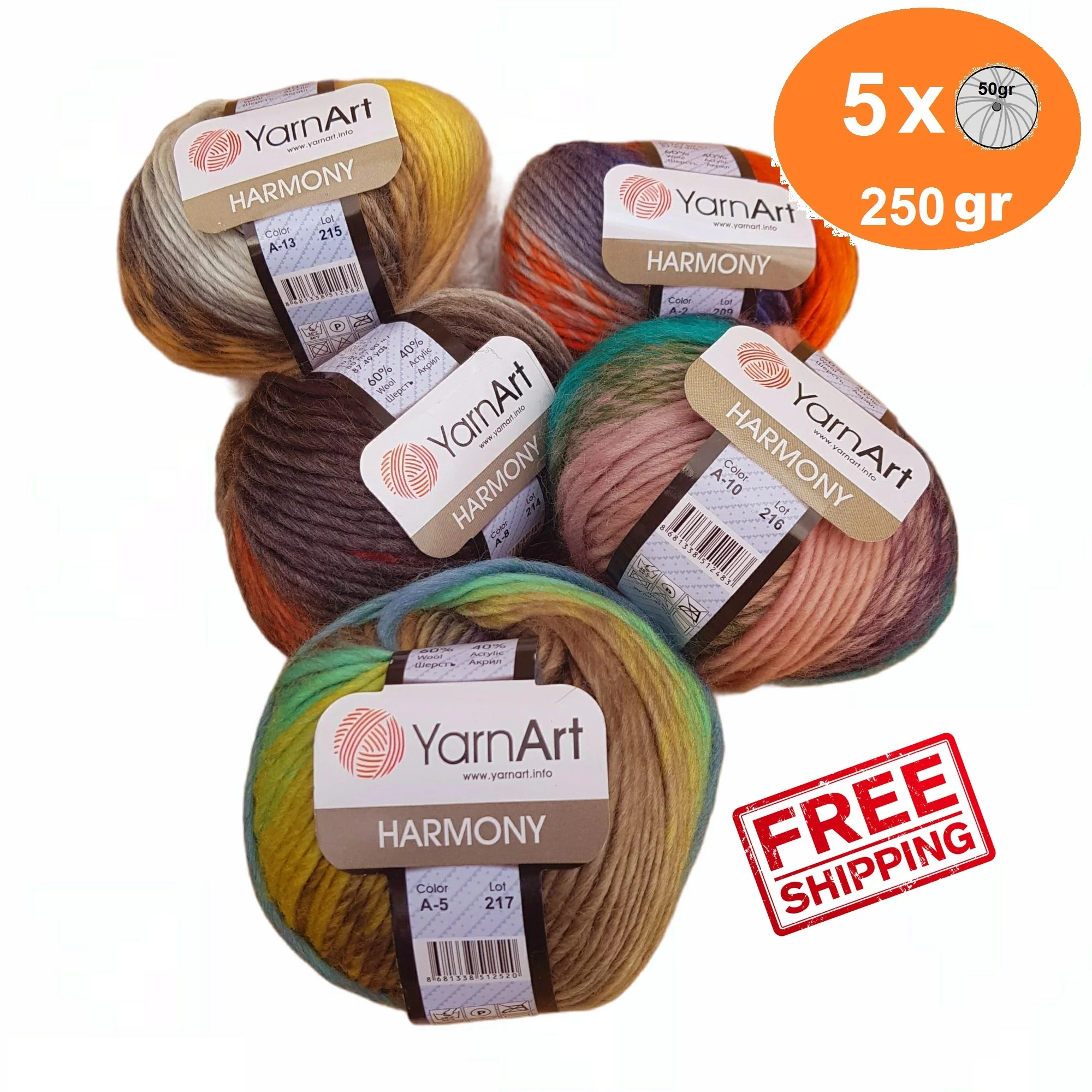 Пряжа Yarnart Harmony 5x50gr-80mt % 60 шерсть вязание крючком облегающая шапочка шарф-хомут