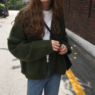 Женский вязаный кардиган повседневный Свободный в стиле оверсайз желтого цвета